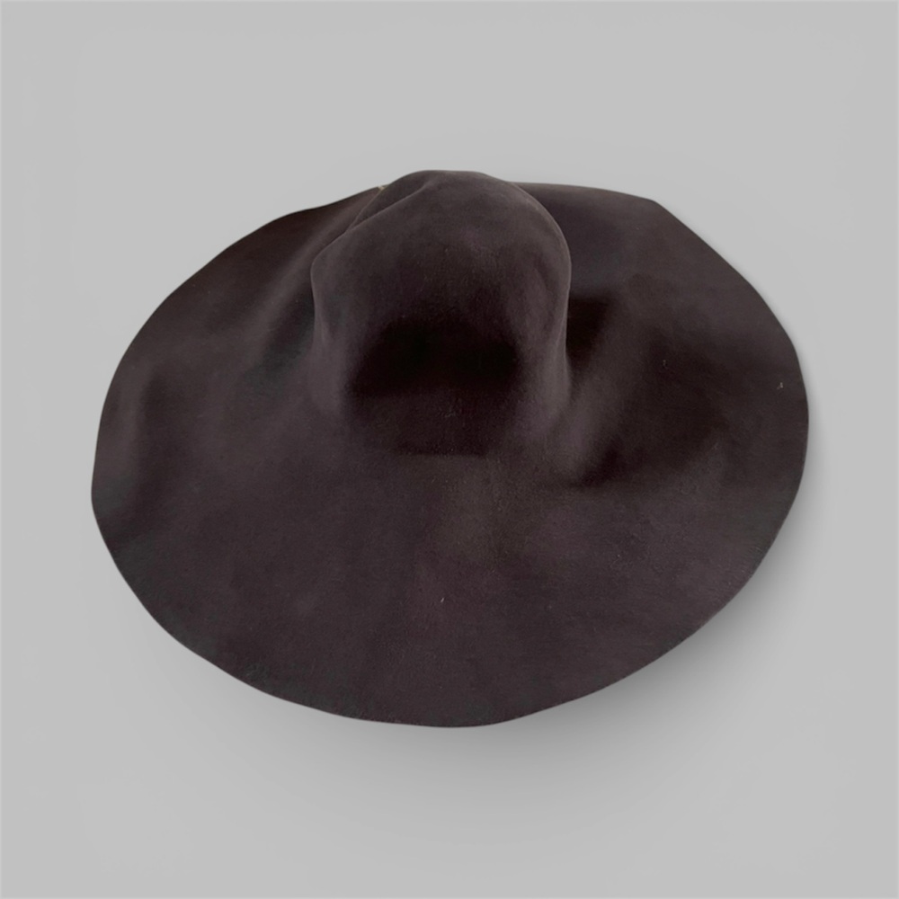 Vintage French 1970s Angora Felt Gray Wide Brim Floppy Hat Made in France NOS